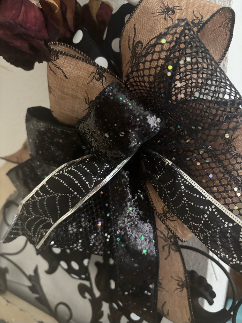 Bow Halloween Spider Glow-in Dark Bow DIY Wreath Gift Garland Hurricane Bow FS